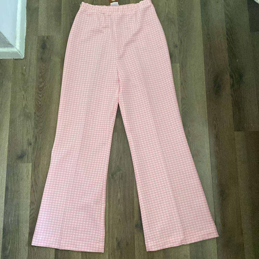 1970s VINTAGE never worn pink gingham flared pants